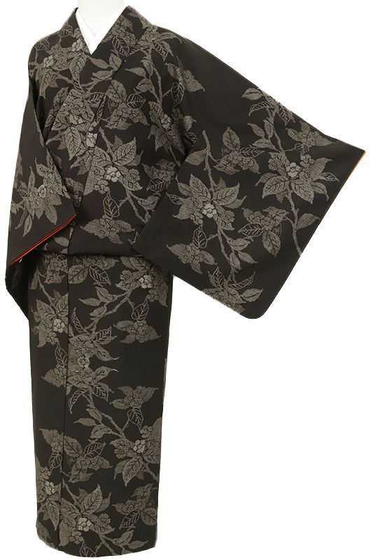 中古 大島紬 都喜エ門 正絹 7マルキ リサイクル 着物 こげ茶 花 木 藤