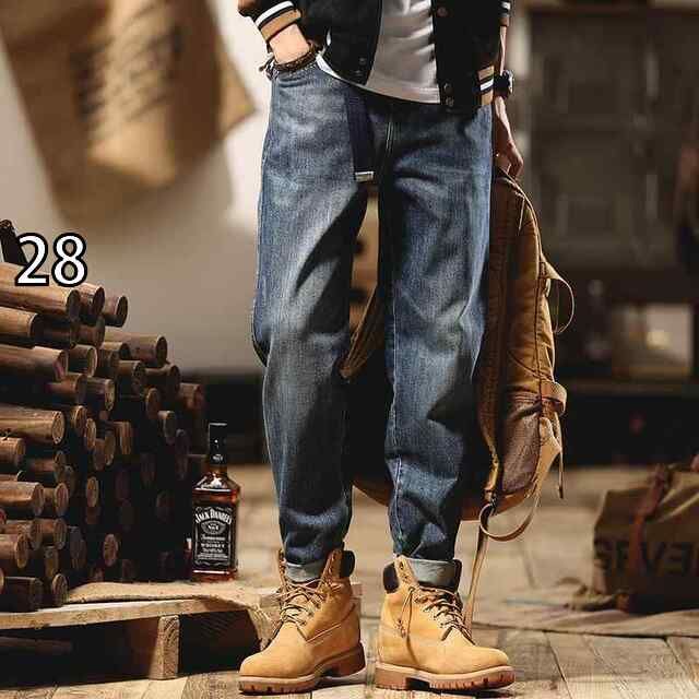 28 メンズ ファッション オシャレ 男性用 シンプル 大人 かっこいい カジュアル ストリート ヒップホップ HipHop アメカジ ジーンズ ルーズ ストレート 綿 パンツ