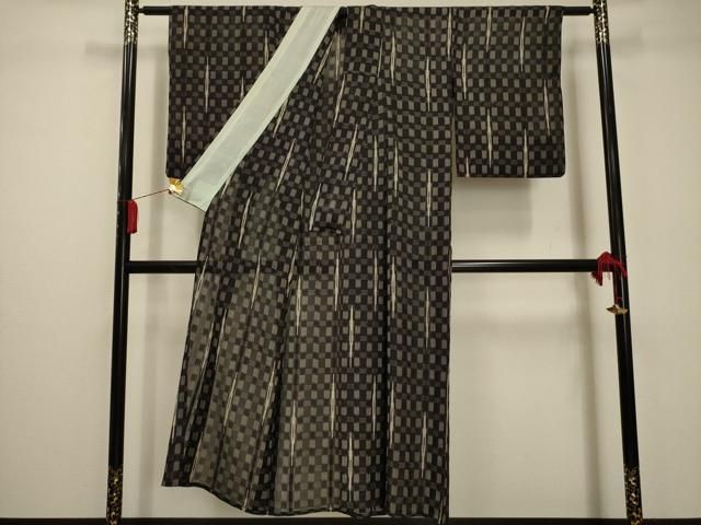 平和屋着物＊夏物 紗紬 格子 正絹 逸品 AAAY6939sx