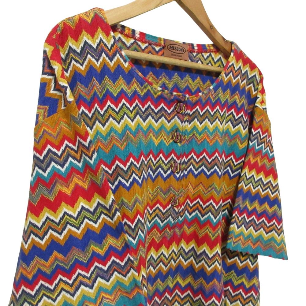 美品 MISSONI ミッソーニ 五分袖 ハーフボタン シェブロン