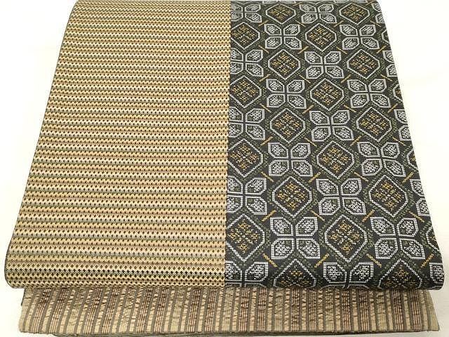 平和屋着物○両面 全通柄袋帯 横段文 正絹 逸品 未使用