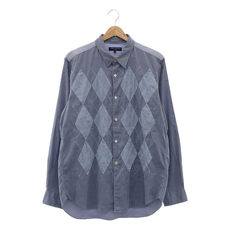 COMME des GARCONS HOMME / コムデギャルソンオム | 2008AW | コットン ヘリンボーン ダイヤ柄 パッチ ステッチ シャツ | S | メンズ