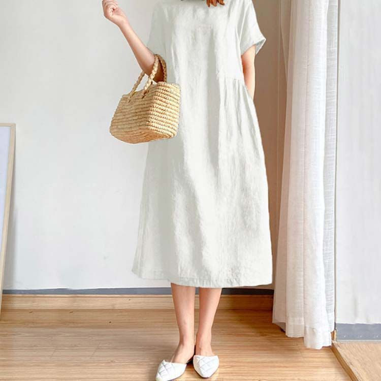 綿麻 リネン ワナチュラルワンピース 半袖 ゆったりサイズ /N116 綿麻 リネン ワナチュラルワンピース 半袖 ゆったりサイズ /N116