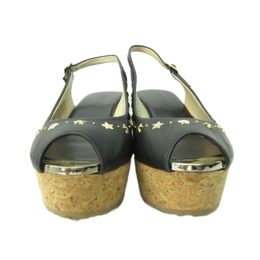 ジミーチュウ JIMMY CHOO スタースタッズ ウエッジソール サンダル レザー 黒 ブラック 37.5 24.5 cm STK サンダル サンダル ミュール