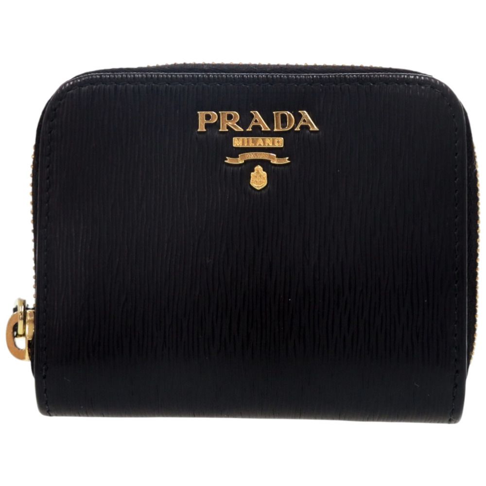 プラダ ラウンドファスナー 1MM268 レザー ゴールド金具 ブラック 黒 コインケース 財布 0691 PRADA