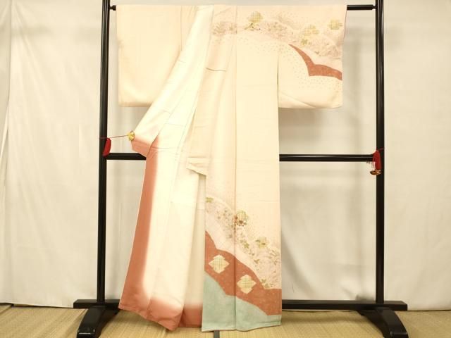 平和屋着物●訪問着　作家物　絞り　吉祥花菱文　反端付き　正絹　逸品　未使用　CABA1571gh 平和屋着物□訪問着 総絞り 花菱文 金彩 正絹 逸品 AAAM1294Agk