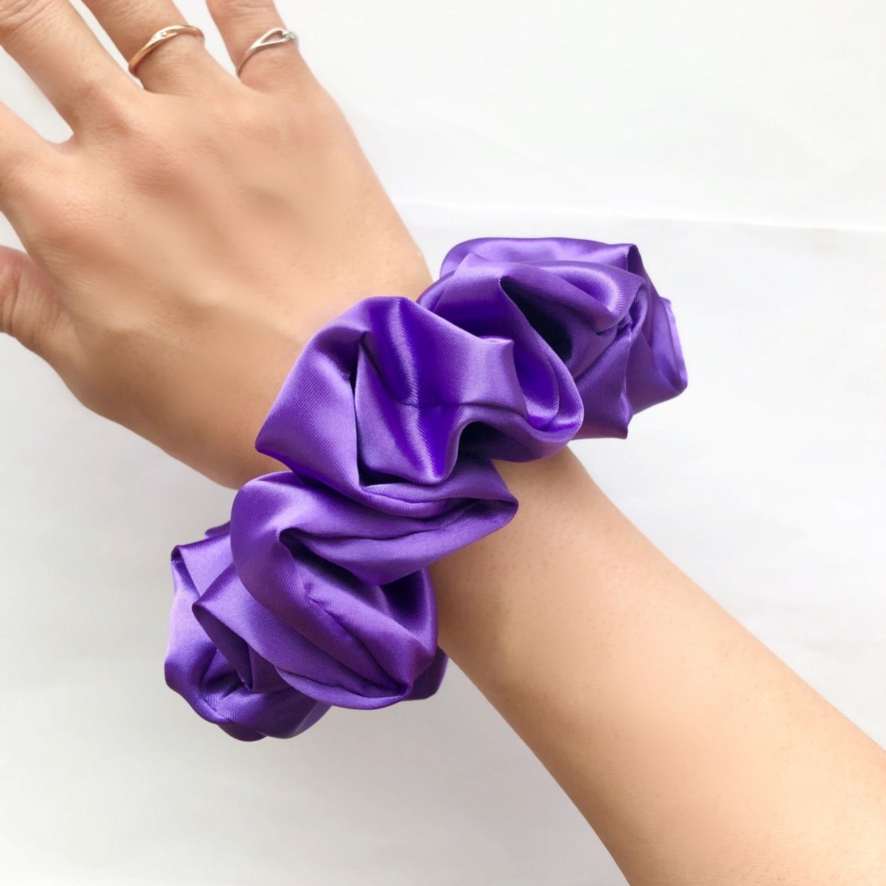 ハンドメイドシュシュM-3845♡ブルージョーゼット♡インド刺繍リボン付♡