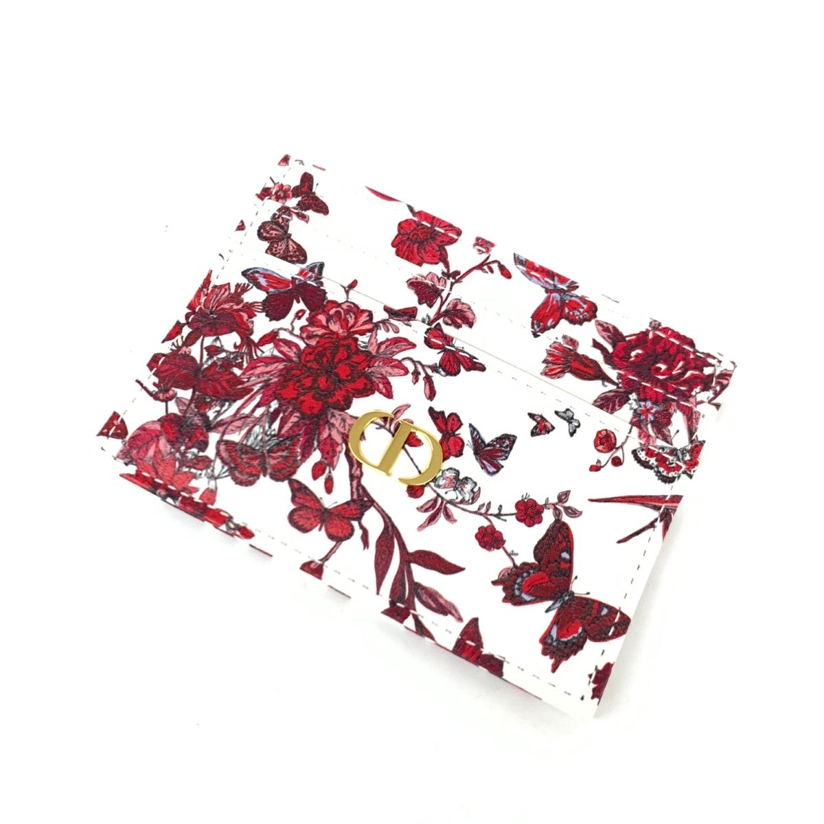 Christian Dior クリスチャンディオール カードケース ホワイト バタフライ＆花柄 レザー レディース 240001073954