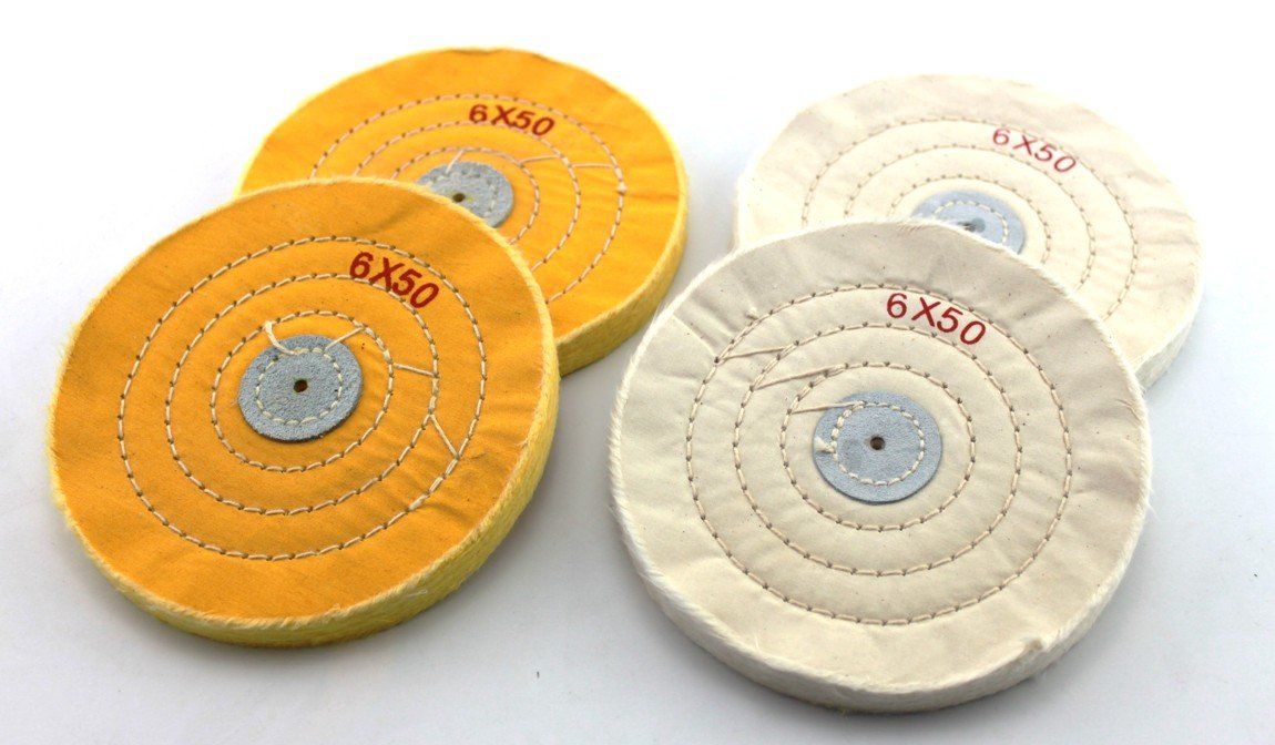 新品 Speed MAO 150mm コットン 布 バフ ホイール （黄 ・ 白）＆ クロス セット 仕上げ 両頭 グラインダー にも (黄＆白 各2)