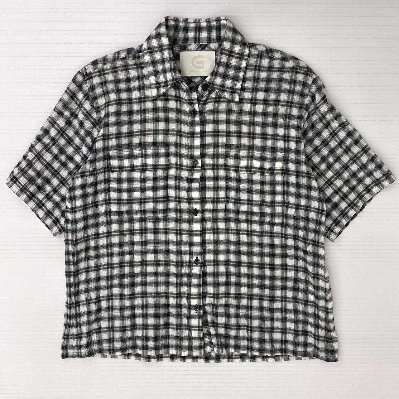 Fサイズ GADID ANONIEM CYRIL|PLAID | ガディッド アノニム 半袖 チェック シャツ | 綿90% スパンデックス10% 韓国製 | 胸ポケット 襟つき 総柄 | 服飾 67-2025-0619-KO-001