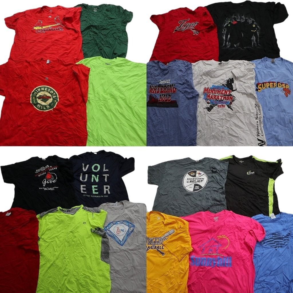 古着卸 まとめ売り カラーmix プリント 半袖Tシャツ 19枚セット (メンズ 2XL ) 英文字プリント 丸首 無地 ワンポイント マーベル MT1637