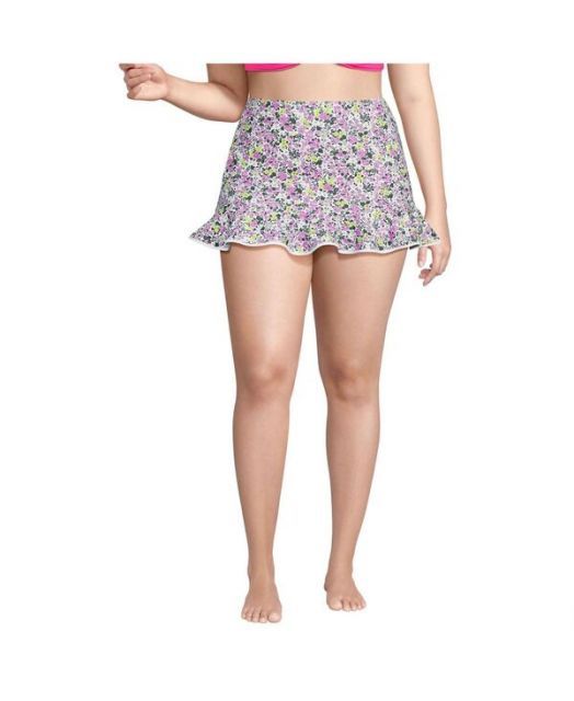 送料無料 ランズエンド レディース スカート ボトムス Women s Plus Size Ruffle Hem Mini Swim Skirt White multi ditsy floral