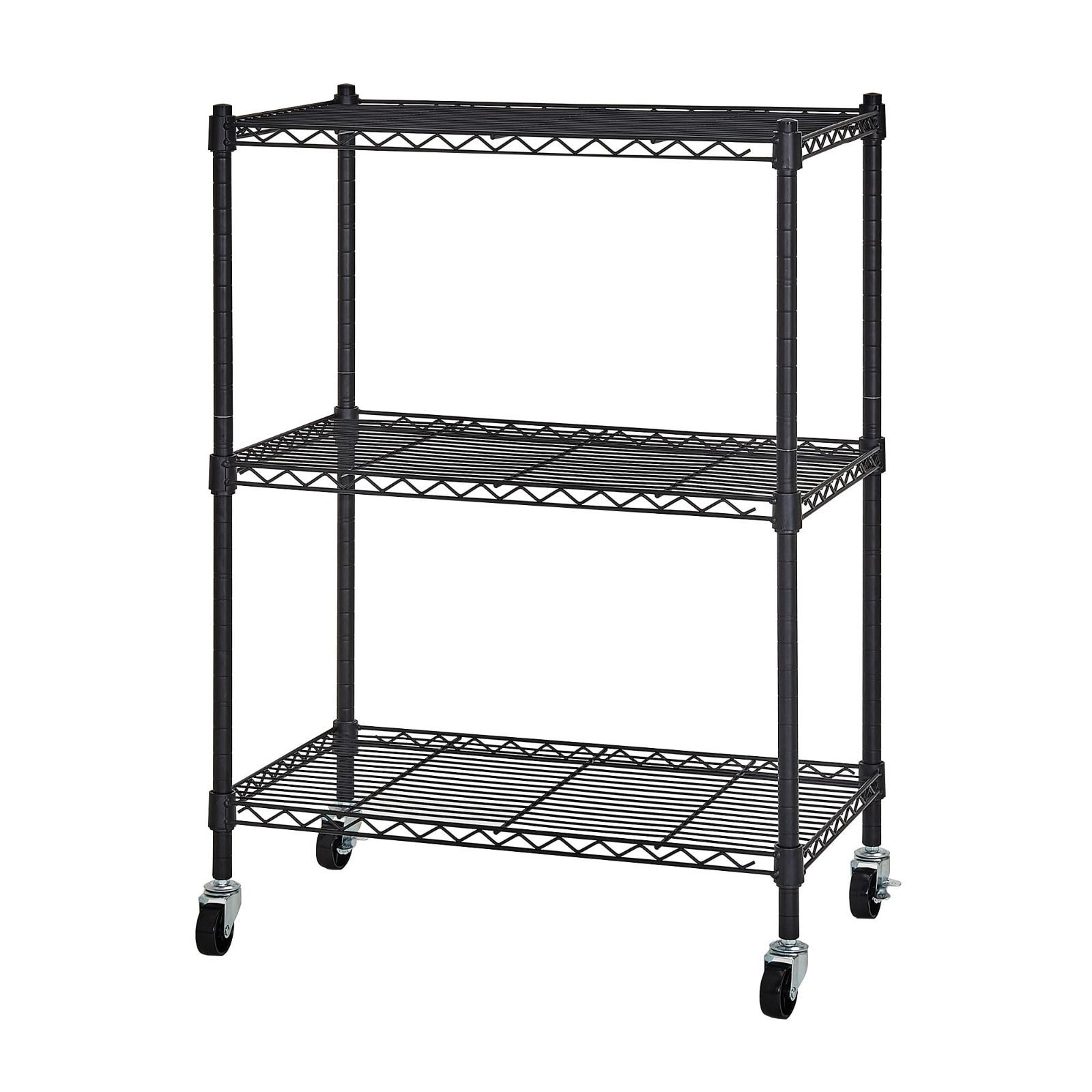 在庫 VECELO スチールラック 収納棚 ラック 3段 幅60x奥行35x高さ83.5cm 各棚板耐荷重50KG キャスター付き 棚 メタルラック キッチンラック 防錆加工 業務用 リビング|玄関|キッチン シェルフ キッチン収納 ブラック