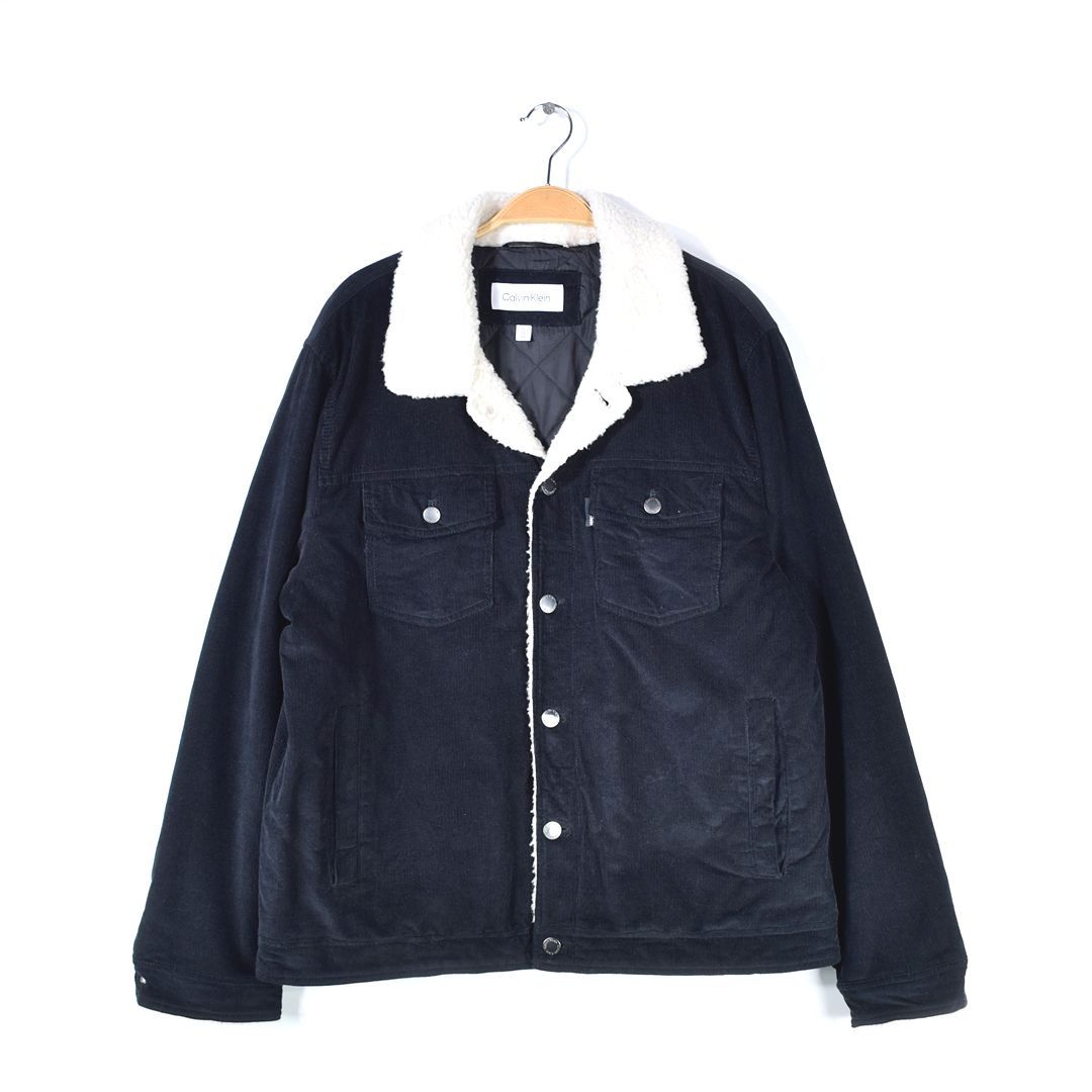 カルバンクライン コーデュロイ ボアジャン 4ポケット 紺 ネイビー キルティングライナー CALVIN KLEIN メンズL 古着 @DZ0654