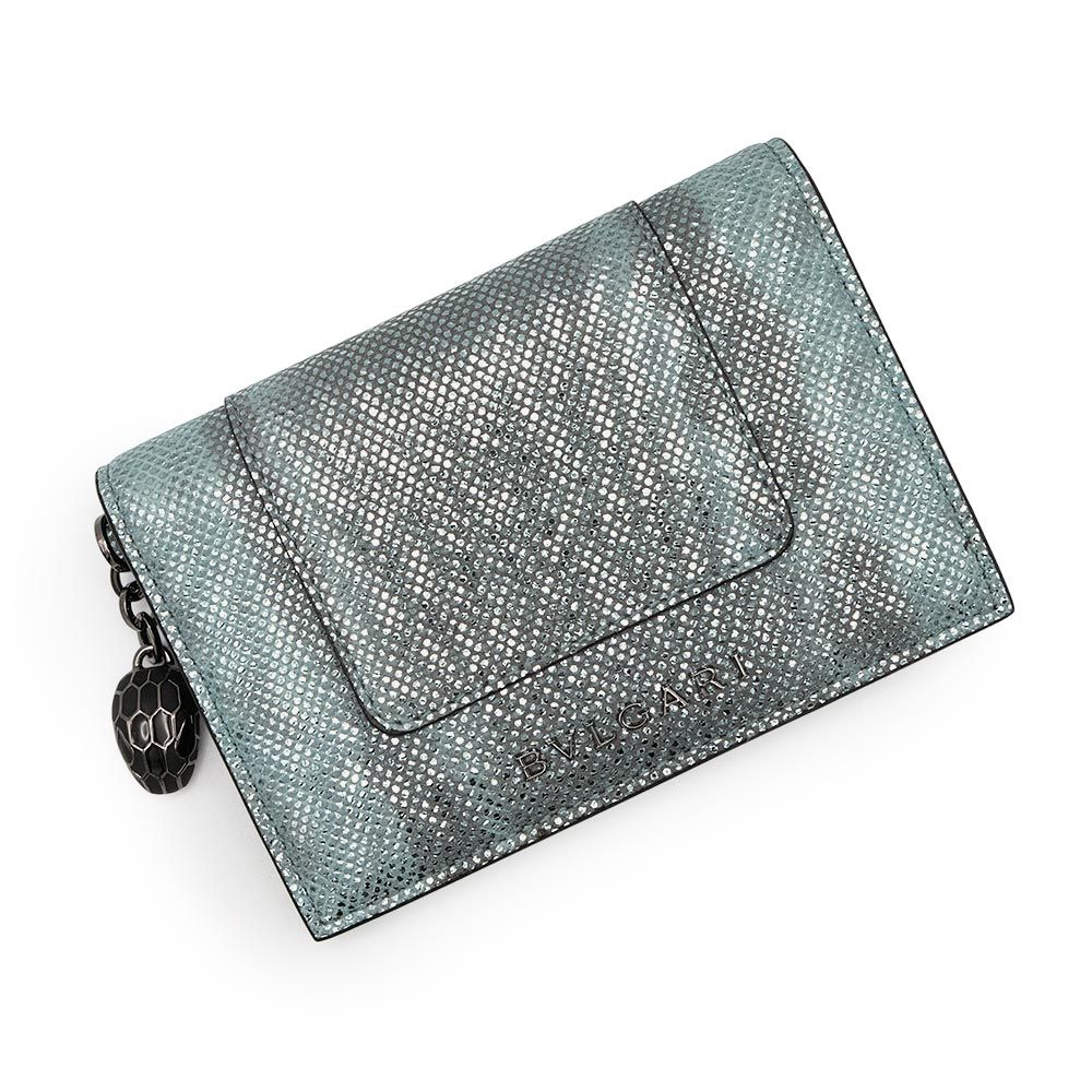 ブルガリ セルペンティ フォーエバー カードケース 名刺入れ 定期入れ パスケース カルングレザー ブルー ダークシルバー金具 BVLGARI ♥ 展示品