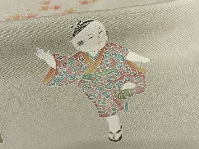 平和屋着物●訪問着　江戸小紋　友禅　手描き　鮫小紋柄　童子花鼓文　暈し染め　正絹　逸品　AAAZ4941ph 平和屋着物○訪問着 江戸小紋 友禅 手描き 鮫小紋柄 童子花鼓文