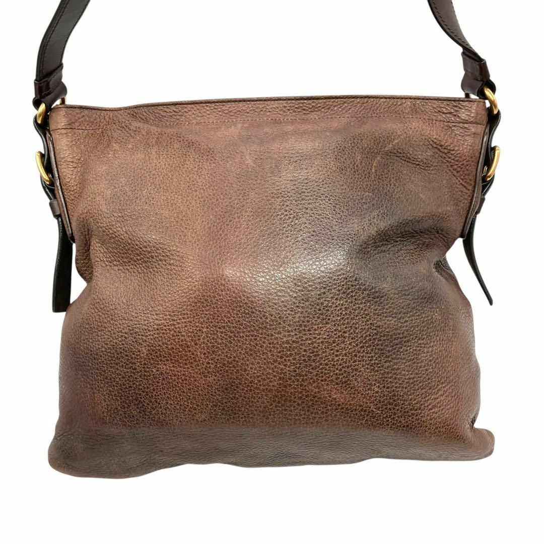 2085 PRADA ショルダーバッグ オールレザー シボ革 ブラウン A4