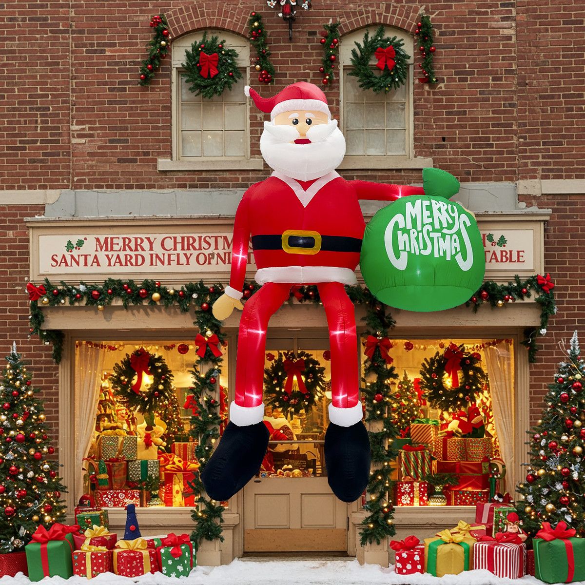 巨大8フィート クリスマス インフレータブルサンタクロース 243.84cm 屋外装飾 内蔵LED 急速膨張ブロワー付き 全天候型 ポリエステル製 庭園 芝生 屋内 屋外 ホリデーパーティーに最適 簡単設置
