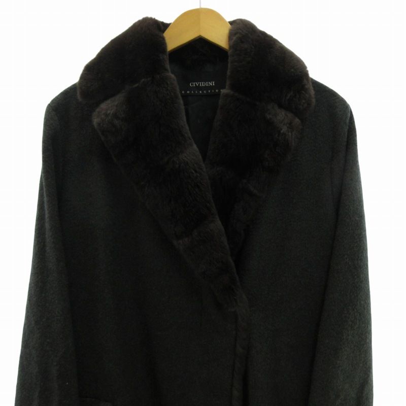 【カシミヤ100%】CIVIDINI ロングコート オリラグ ボアグレー 42 チヴィディーニ CIVIDINI 美品 カシミヤ100％ ロングコート