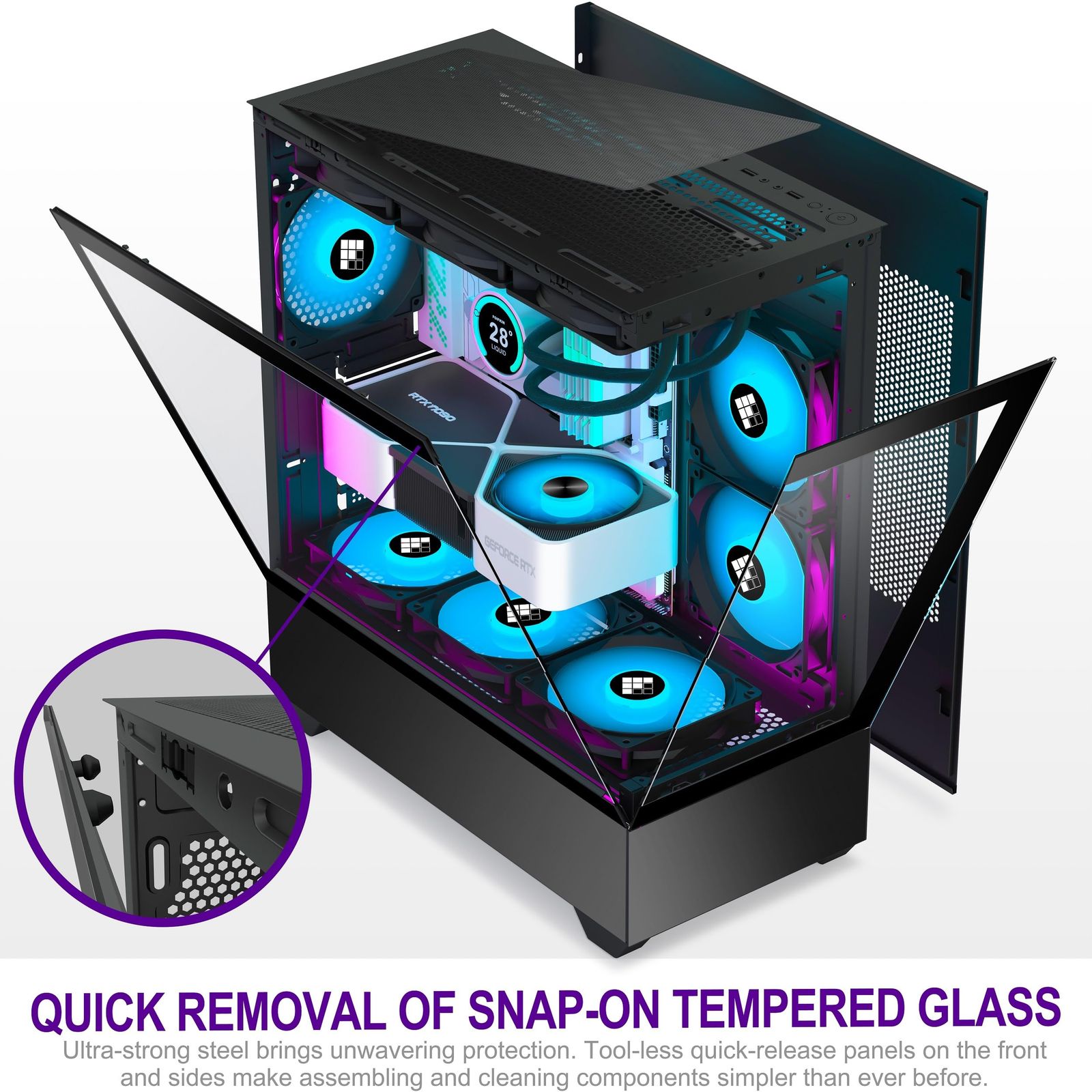 FOIFKIN PCケース - プリインストール6 PWM ARGBファン ATXミッドタワーゲーミングケース F1 ブラック F1