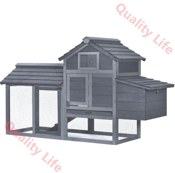 2階建ての大型ウサギ小屋 鍵付きドア 漏れ防止トレイ付きペットハウス 屋外用木製ウサギケージ 鶏 モルモット用 Gray