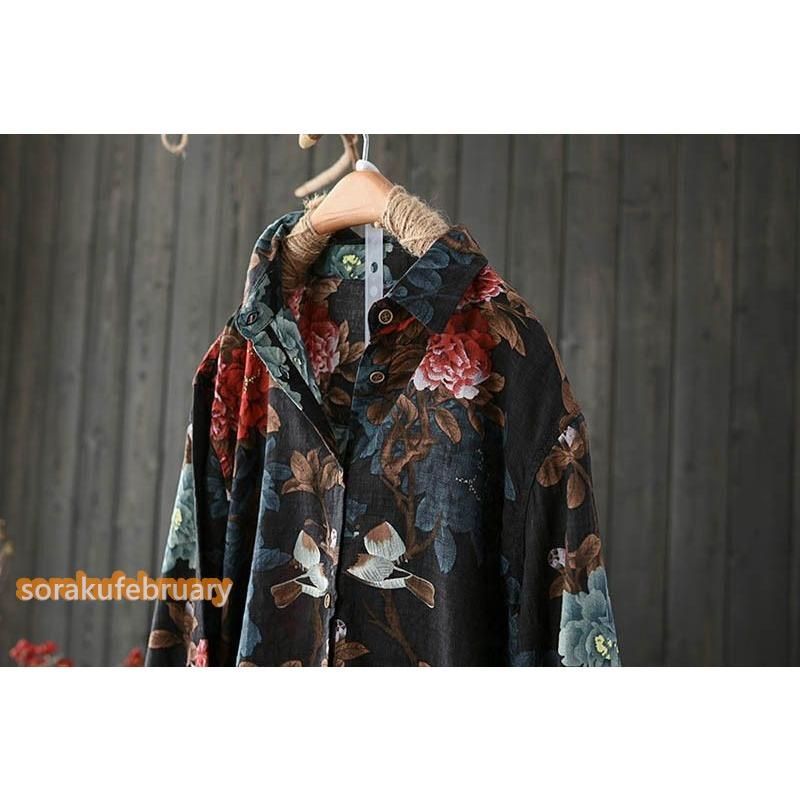 アロハシャツ フラワープリント 柄シャツ 花柄 シャツ ブラウス レディース トップス シャツブラウス 長袖 総柄 開襟シャツ ゆったり オーバーサイズ アロハシャツ フラワープリント 柄シャツ 花柄 シャツ ブラウス