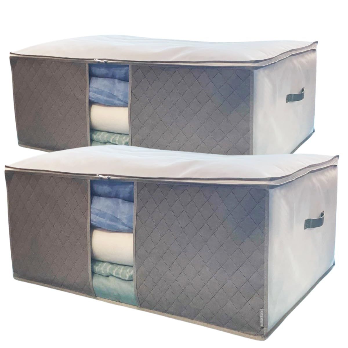 【在庫処分】使わない時は小さく畳める(中芯無し/ホワイトxグレー) 大きく開くファスナー 敷き布団をまとめてスッキリ収納 掛け 透明窓付 持ち手 布団ケース 大容量 前面活性炭シート入 厚