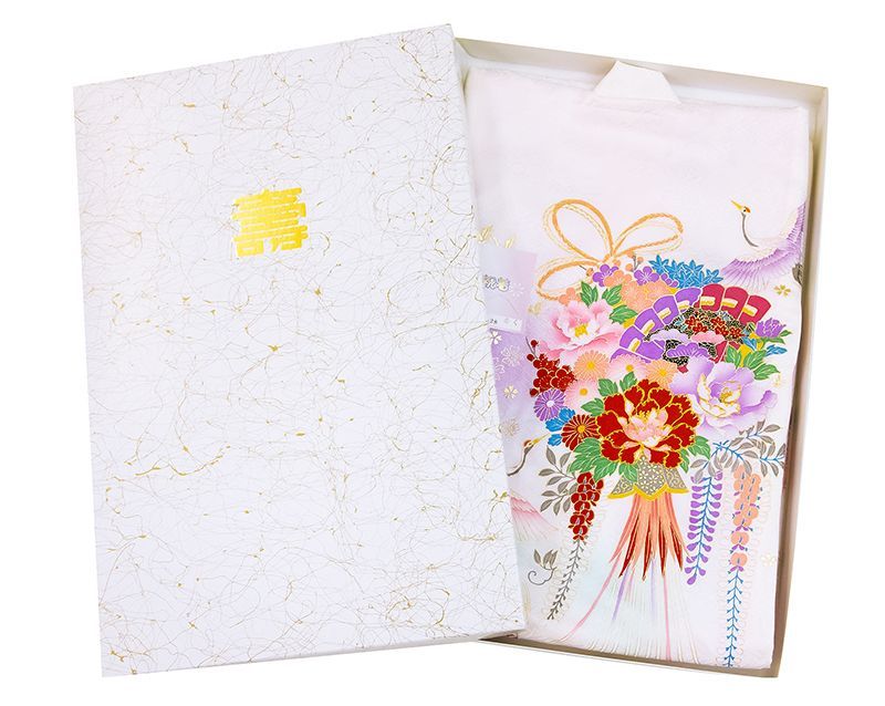 新品正絹産着（祝着）京友禅伝統染本金鹿の子染入り特選豪華四季花車王朝雪輪祝い花文 新品正絹産着（祝着）京友禅伝統染本金鹿の子染入り特選豪華四季花車