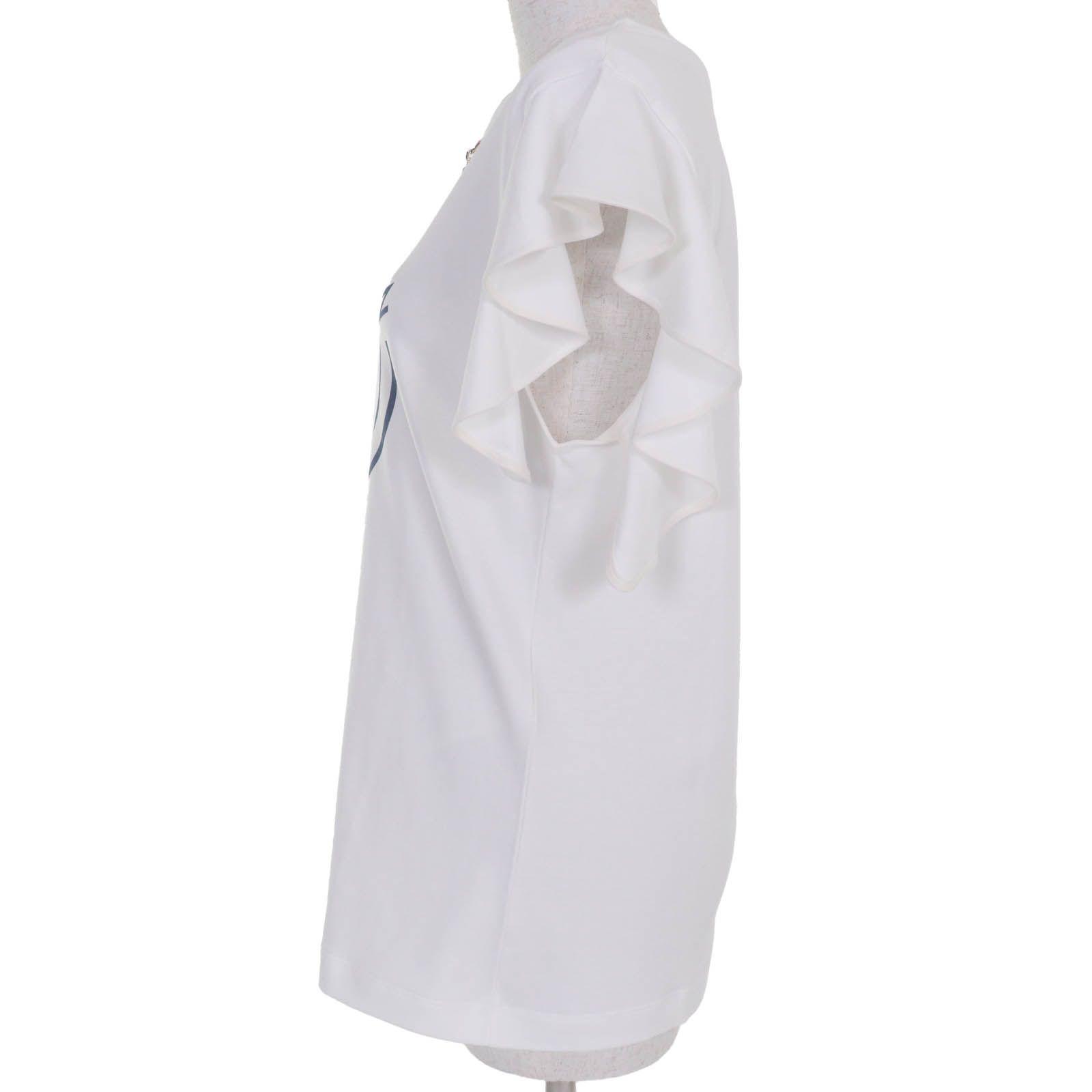 ♥品 LOUIS VUITTON ルイヴィトン 24AW コットン100％ LVロゴ 袖フリル トップス ホワイト L イタリア製 正規品 レディース