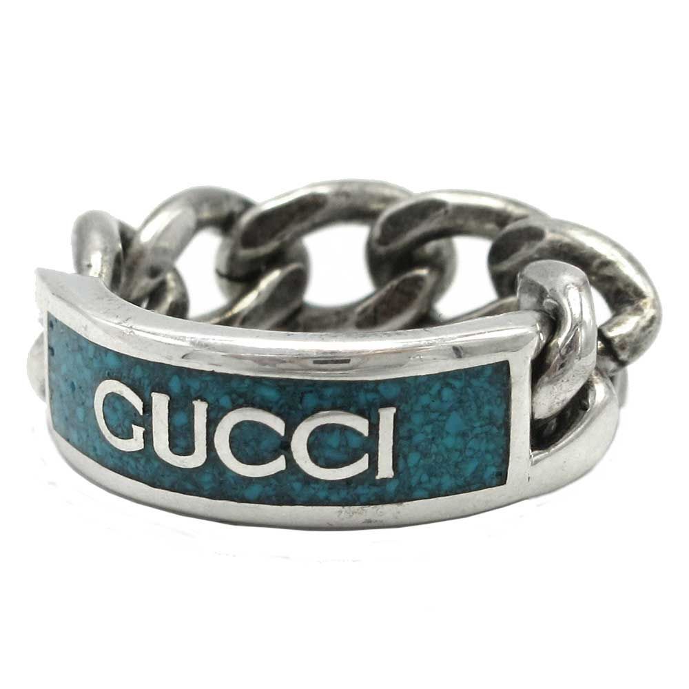 グッチ リング GUCCI ロゴエナメルプレート シルバー925 678711 J8410 8183 17 16号 ブティックライン レディース メンズ