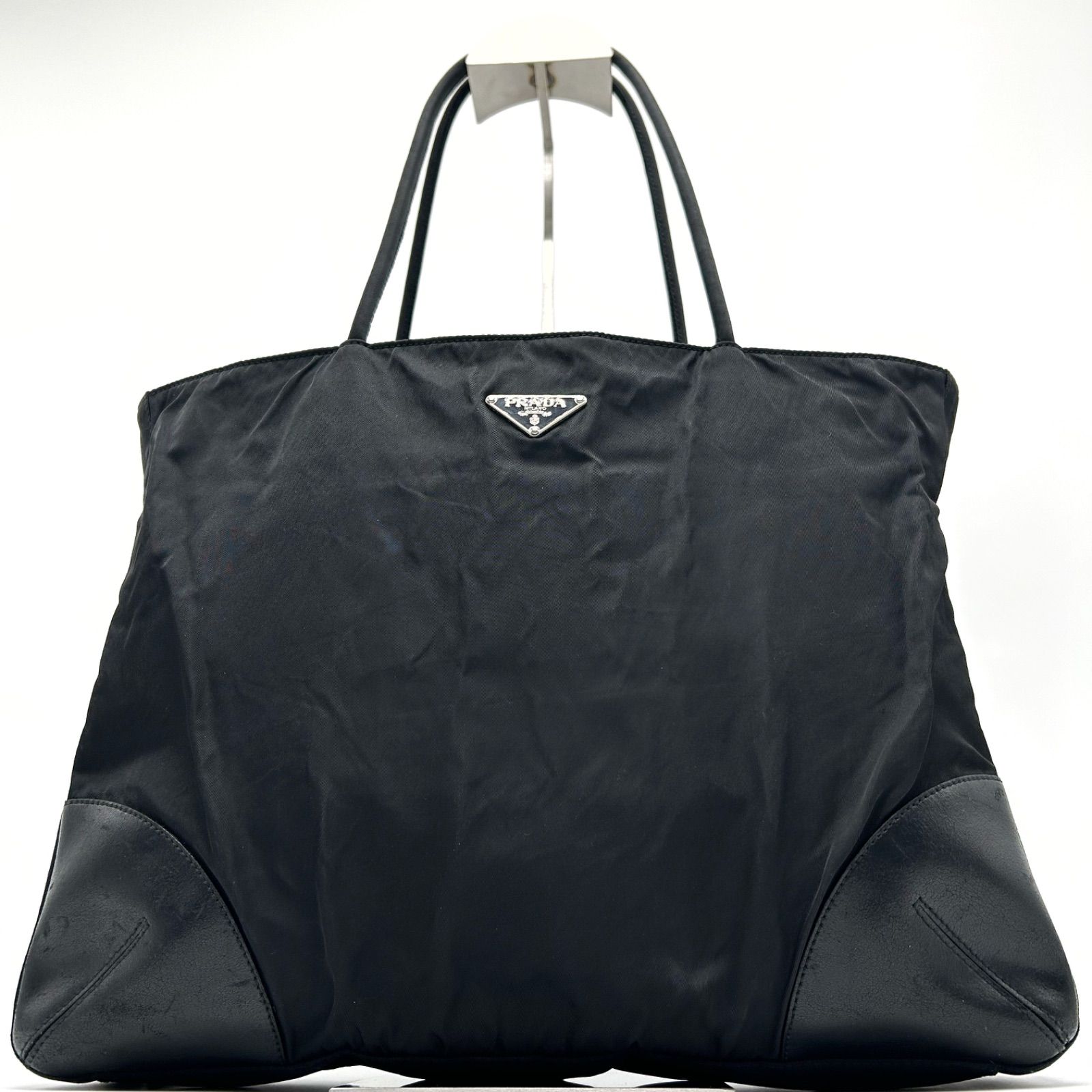 美品 PRADA プラダ トートバッグ ハンドバッグ 三角ロゴ プレート 