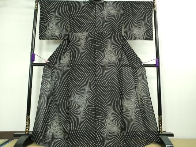 平和屋着物 上 夏物 小紋 縦絽 黒地 ♥ DZAA9167kh5