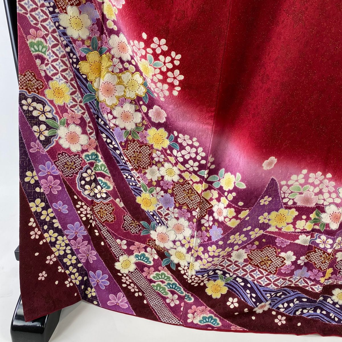 公式 激安販売 振袖 美品 名品 桜 金糸 刺繍 赤紫 袷 身丈171cm 裄丈