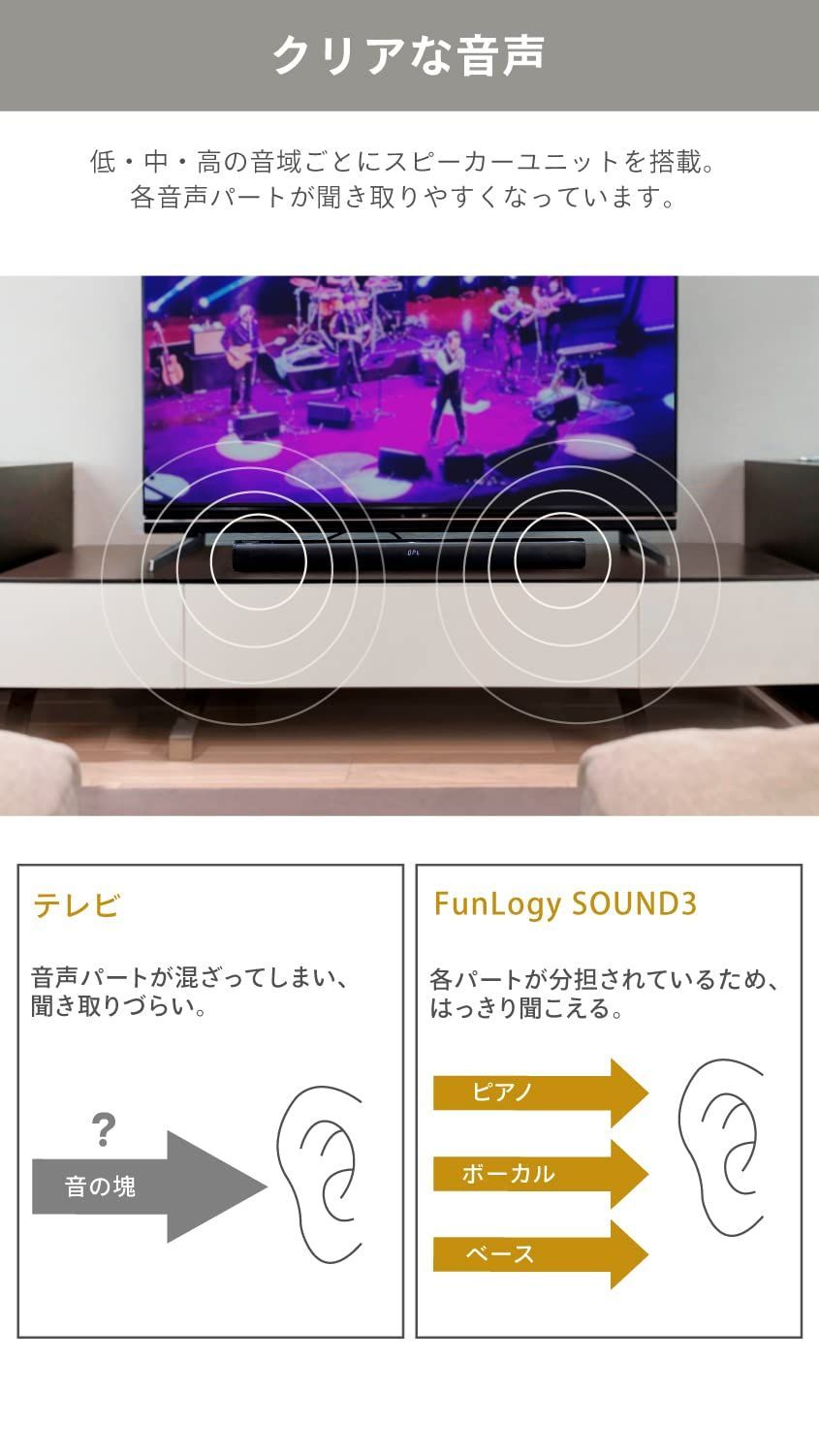 FunLogy SOUND3スピーカーサウンドバー2.1ch 総合80W B - メルカリ