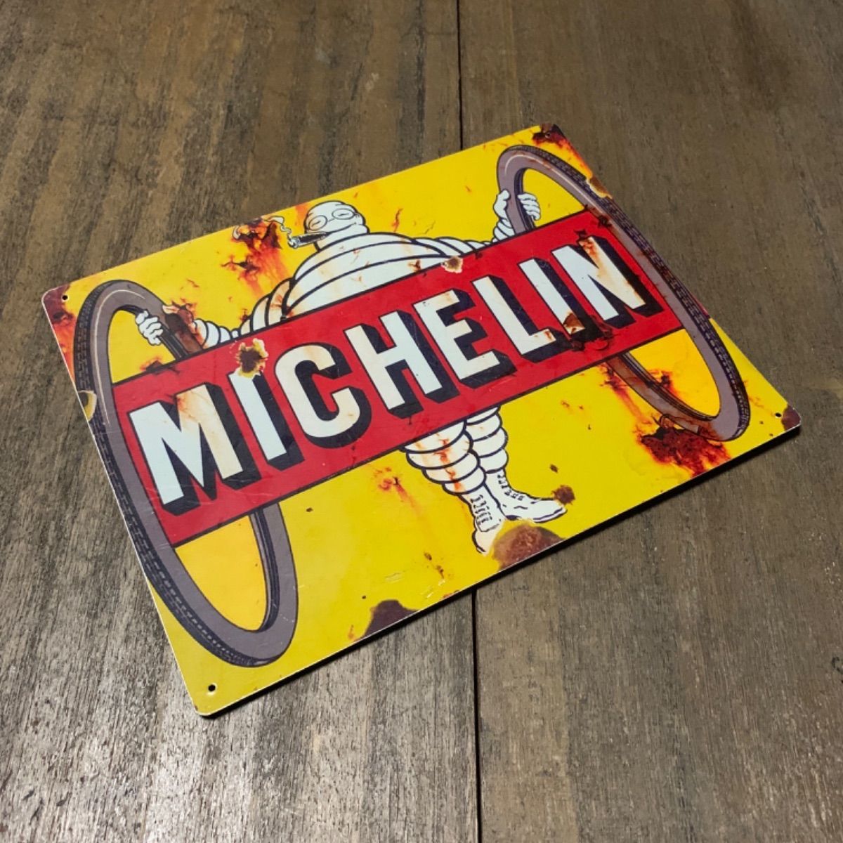 買い誠実 ミシュラン MICHELIN プリント ヴィンテージ ブリキ バナー 看板 小物入れ