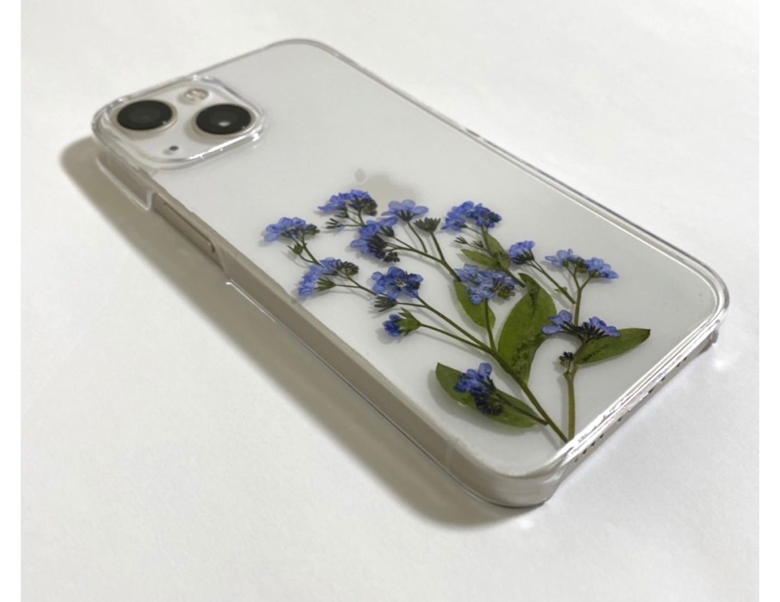 メルカリshops 数量限定 大人シンプル 押し花iphoneケース 勿忘草