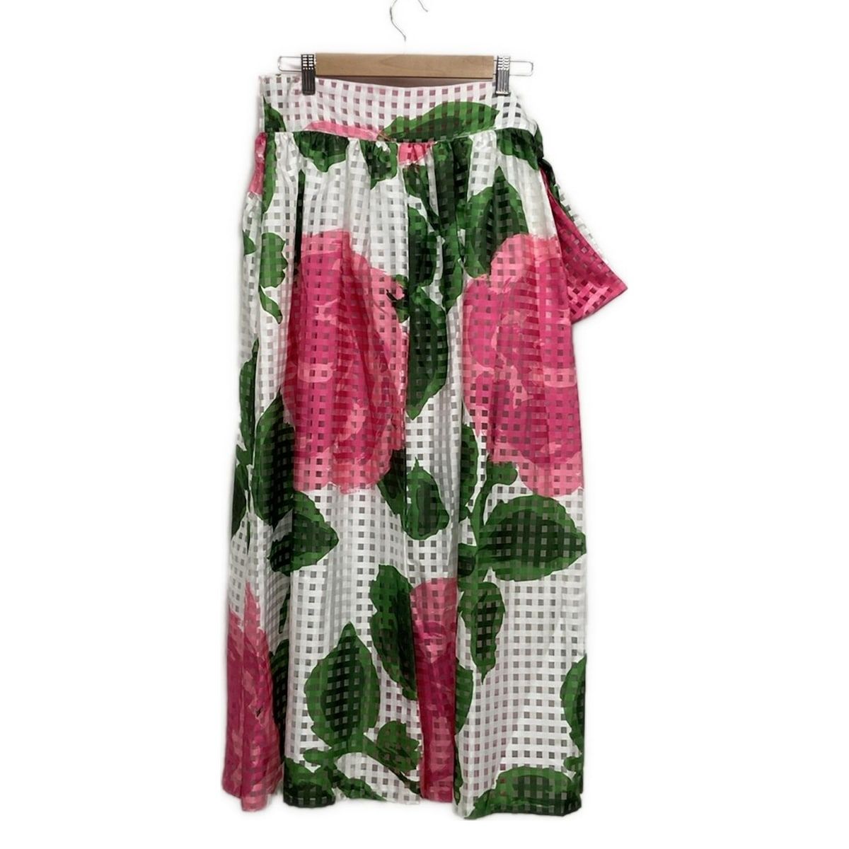 TORY BURCH トリーバーチ ロングスカート サイズ6 M レディース - 白×ピンク×グリーン マキシ丈 チェック柄 花柄