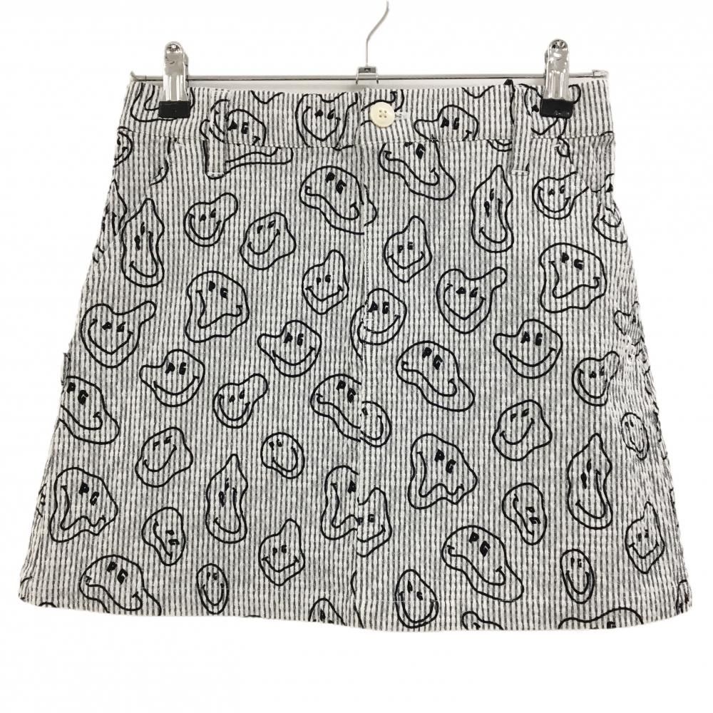 パーリーゲイツ スカート 白×ダークグレー×黒 TOKE NIKO ストライプ サッカー生地 レディース 0 S ゴルフウェア PEARLY GATES