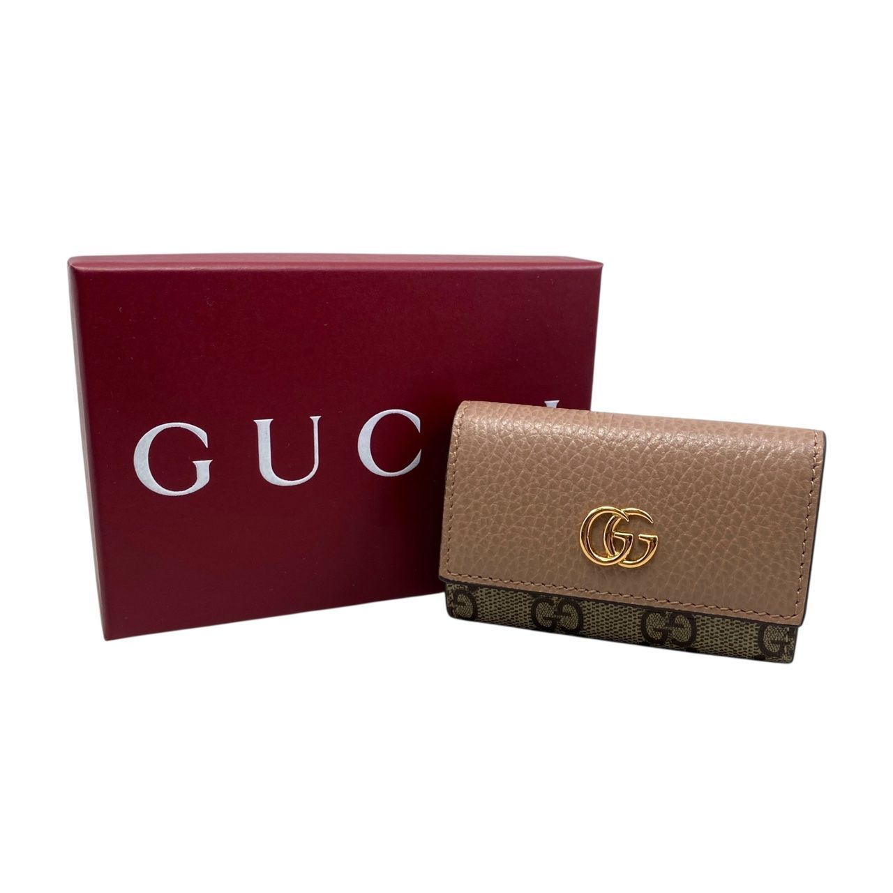 EM0663 GUCCI グッチ レディース キーケース 6連 456118 GGマーモント GGキャンバス ベージュ レザー