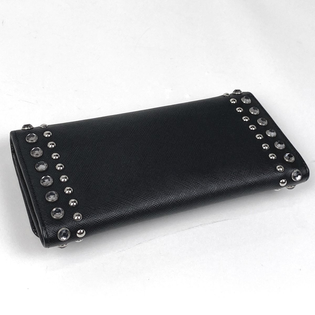 プラダ PRADA ロゴ 二つ折り 長財布 ラインストーン スタッズ 長財布  