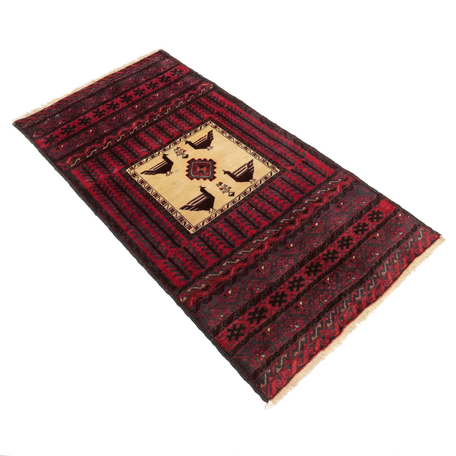 ビルジャンド 1960年代 1700×900mm セミアンティーク 鳥モチーフ トライバルラグ 手織り絨毯 carpet-アンティークペルシャ絨毯 ヴィンテージラグ専門店