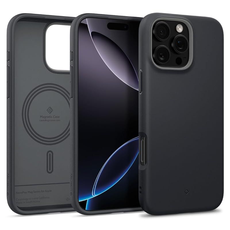 Caseology iPhone 16 Pro Max 対応ケース マグネット搭載 【ソフトu0026ほこりの付きにくい素材】 米軍MIL規格 耐久性 ストラップホール付き ワイヤレス充電対応 iPhone 16 Pro Max カバー ナノポップ・マ