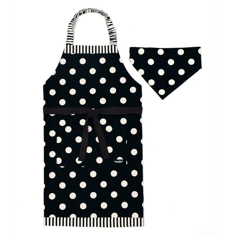 COLORFUL CANDY STYLE 子供用 キッズエプロン 女の子 三角巾 セット 小学生 着脱簡単 130ー160 polka dot large(twill・black)×narrow stripe(twill・black) N1249330 1