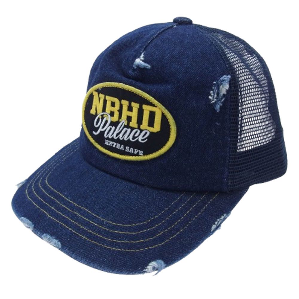 NEIGHBORHOOD ネイバーフッド 25SS PL-FW25-AUTU-WEEK2-012 × Palace パレス Mesh Trucker ワッペン付 ダメージ加工 デニム メッシュ トラッカーキャップ