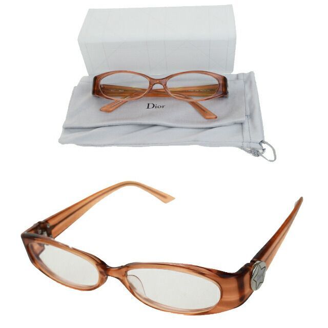 【中古】 美品 クリスチャンディオール Christian Dior メガネフレーム ピンク 星 プラスチック ケース 保存袋付き CD-7039J 03F869