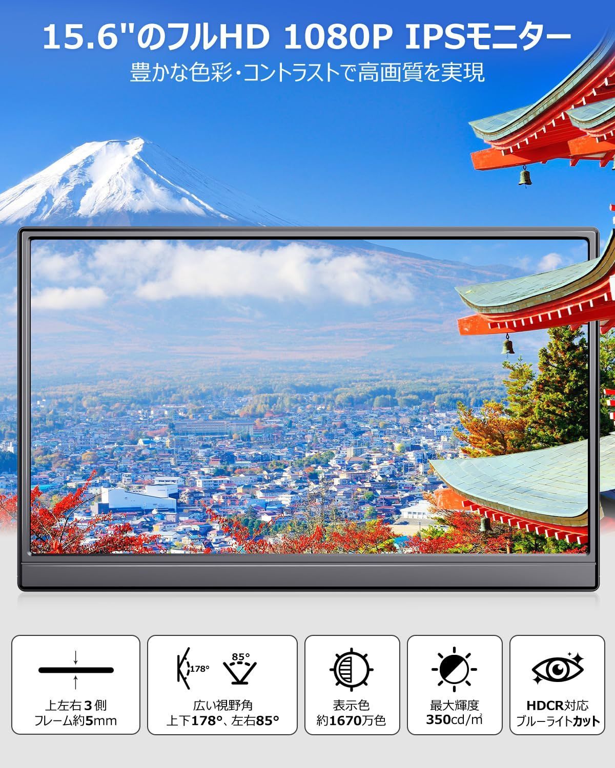 スピーカー内蔵 ミニHDMIポート Type-C ポータブルモニター ブルーカット 高輝度350nit 非光沢 IPS液晶パネル モバイルディスプレイ スマホ|PS4|XBOX|Switch|PC|Macなど対応 ブラック 軽量 薄型 キックスタンド型-保護 WWW_SUPERTOOLSSHOP_NL