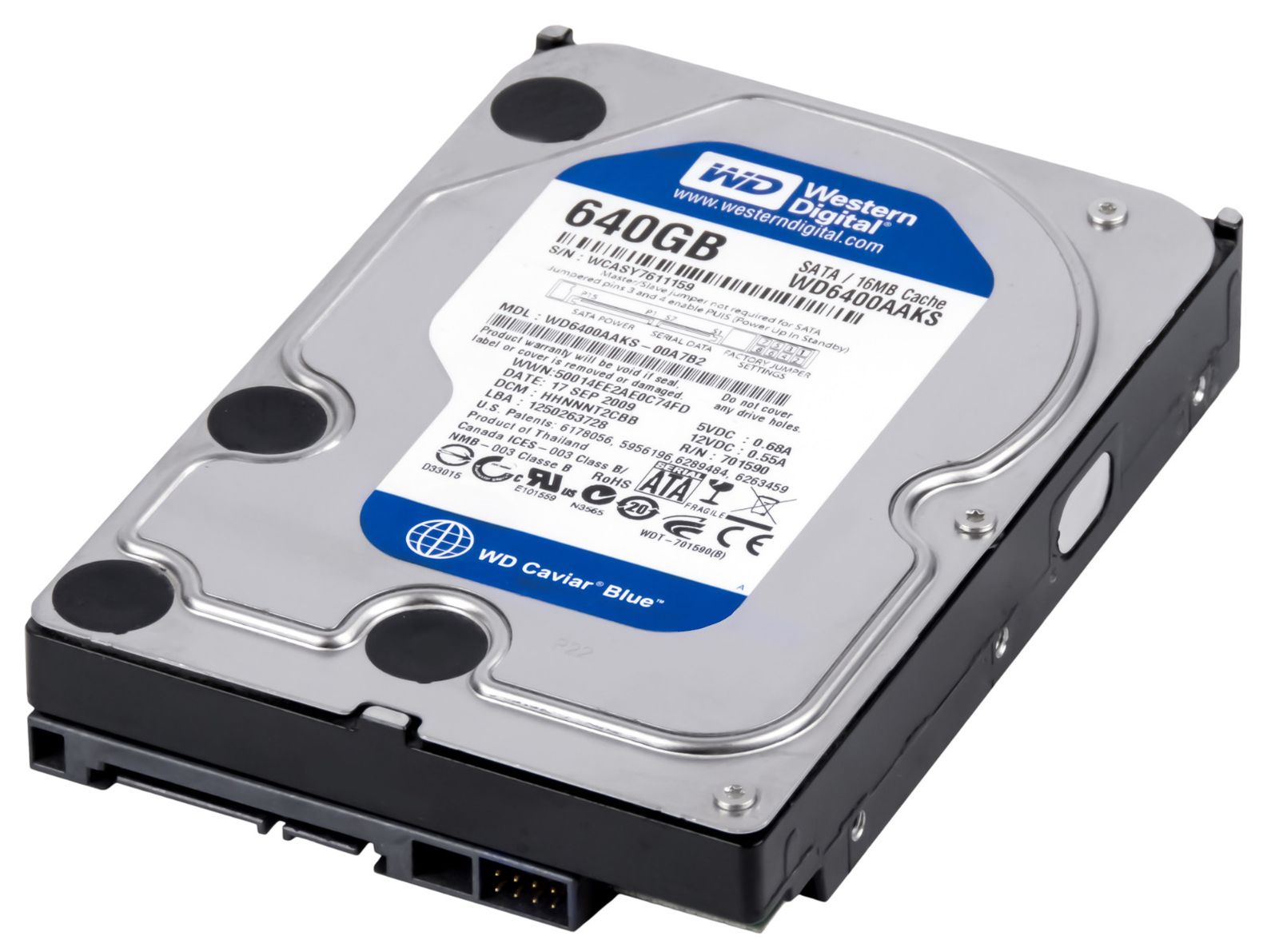 ハードドライブ Western Digital WD6400AAKS 640GB 7.2K 16MB SATA II 3.5