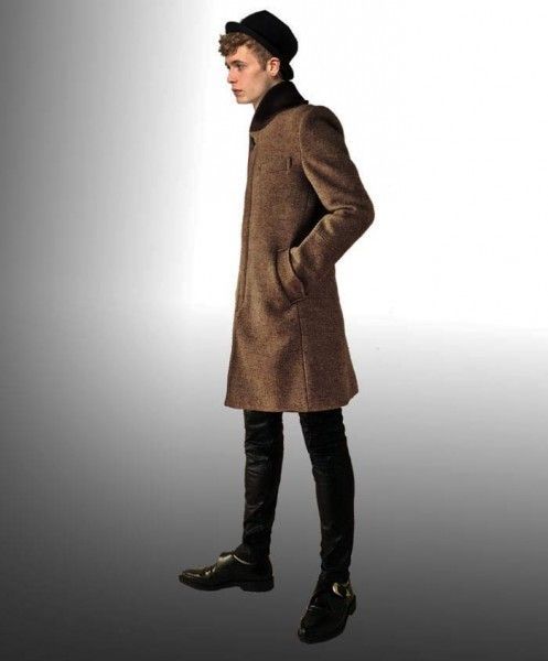 ウールコート メンズ ツイードコート ショールカラー ブラウン
