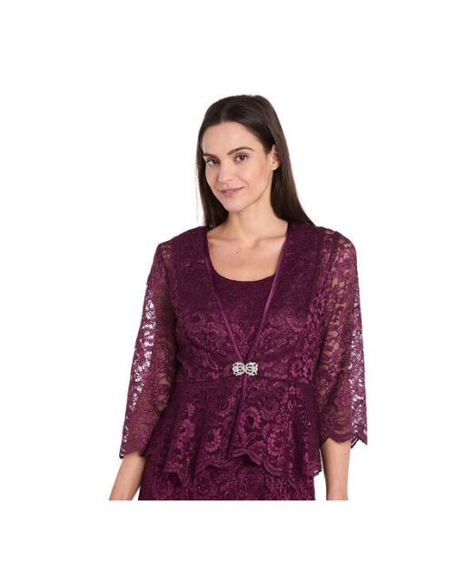 アールアンドエムリチャーズ レディース ワンピース トップス Petite 2-Pc. Metallic-Lace Gown - Jacket Set Wine WWW_DECORATOM_COM_BR