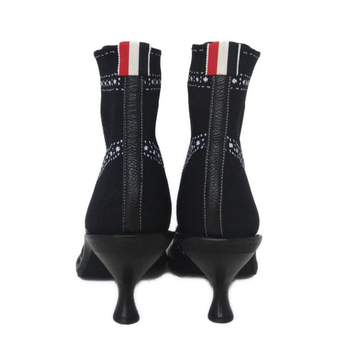 THOM BROWNE トムブラウン ショートブーツ 37 レディース - FFH264A-E0662 黒×白 ニット KIN-KAAI_COM